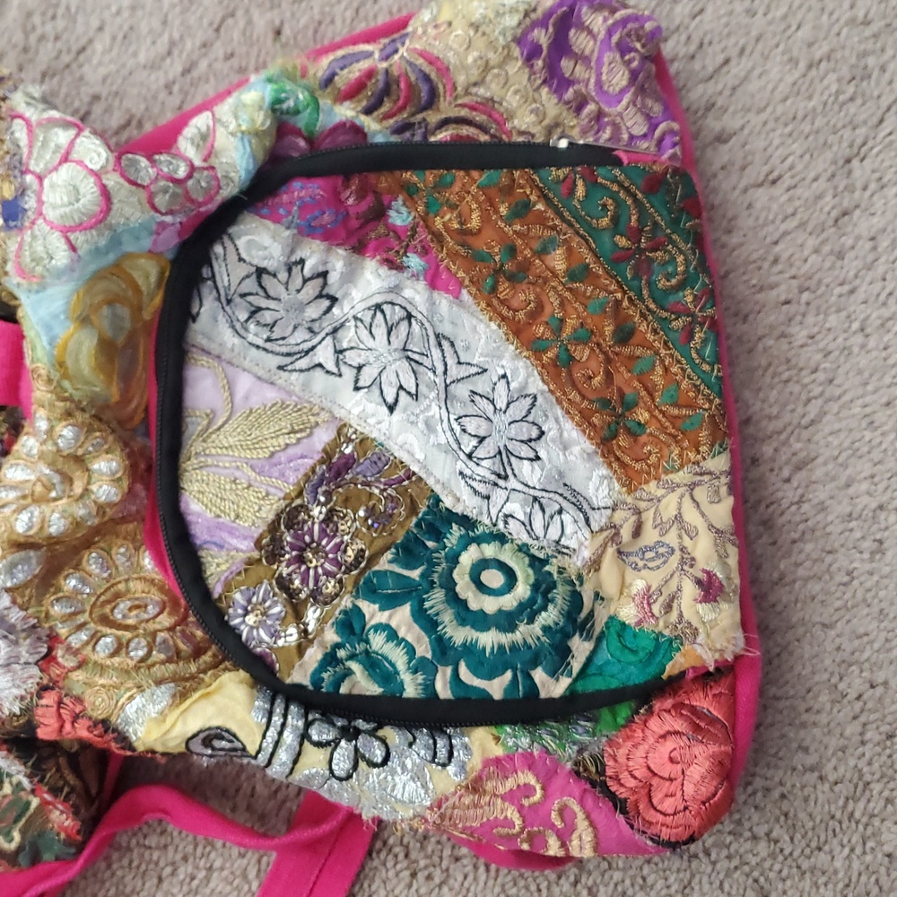 Colorful Embroidered Patchwork Backpack 13x17x7 Z… - image 7